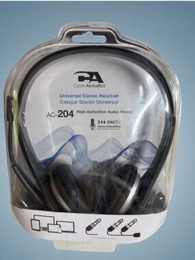 Cyber Acoustics AC-204 Universal Stereo Headset Noise Canceling Mic Sealed New